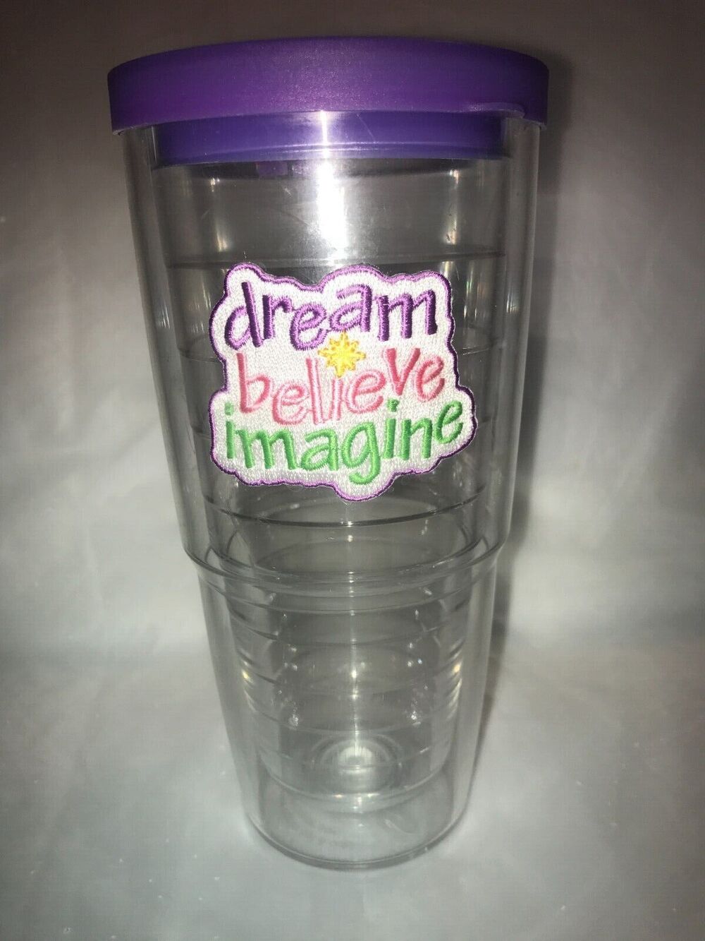 Tervis 24oz Tumbler w/Matching Purple Lid DREAM BELIEVE IMAGINE Emblem
